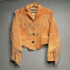 VTG Boho Ms. Pioneer Wear Brown Fringe Suede Leather Women’s Jacket Sz 8 Small